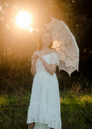 Off Shoulder Ivory Boho Lace Flower Girl Dress